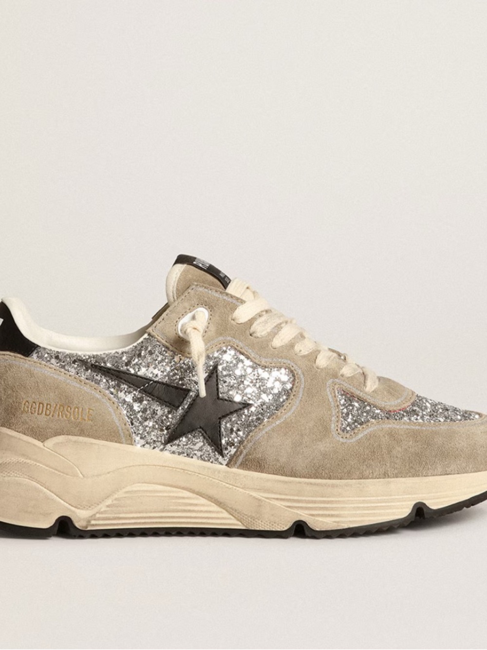Golden Goose Women’s Running Sole in Silver Glitter and Dove Gray